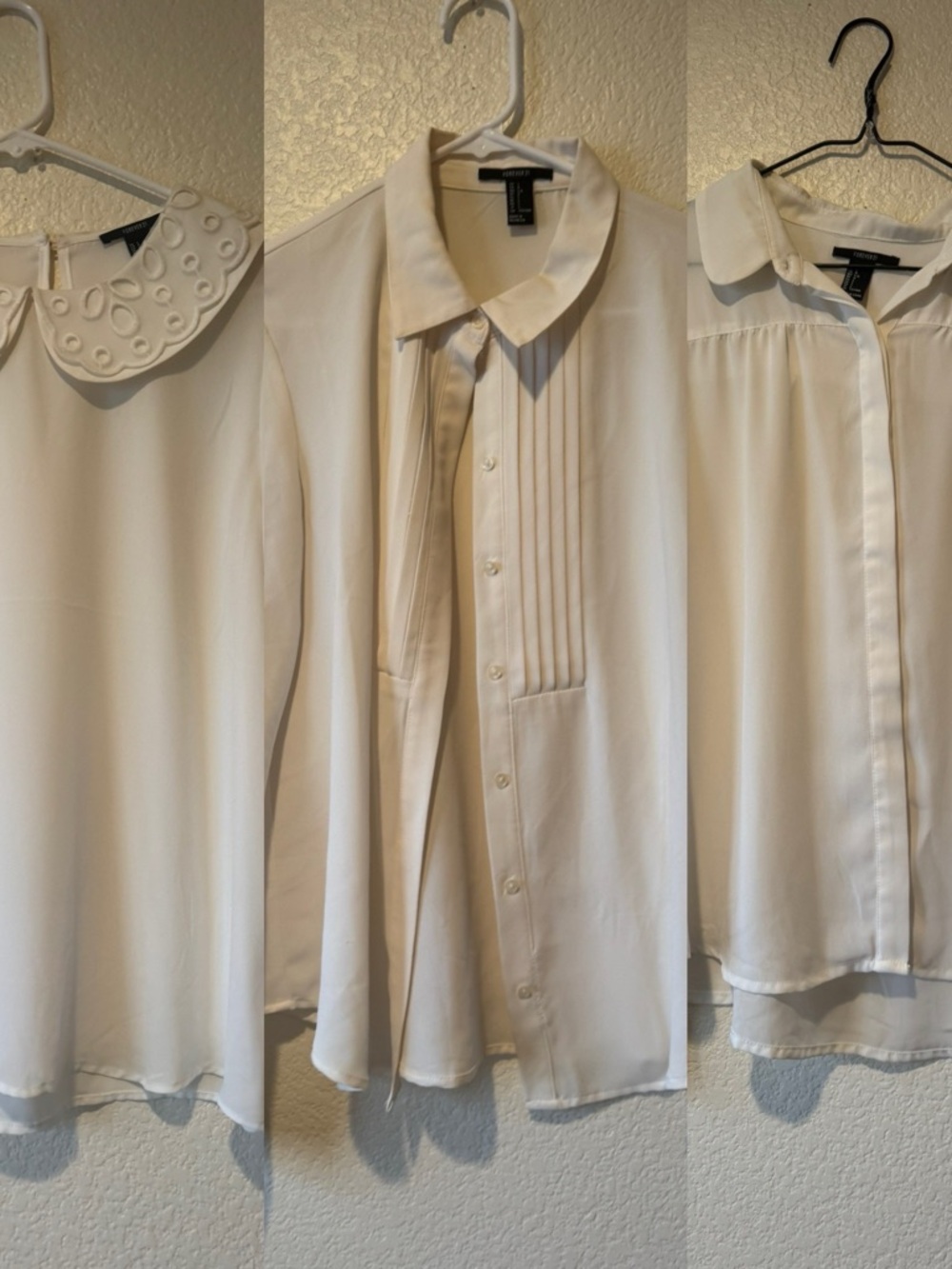 Lot of 3 Forever 21 White Long-Sleeve Blouses